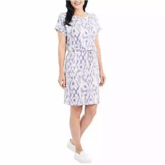 NWT Hilary Radley Short Sleeve Tshirt Dress Lavender & Offwhite Size Medium - Picture 1 of 3